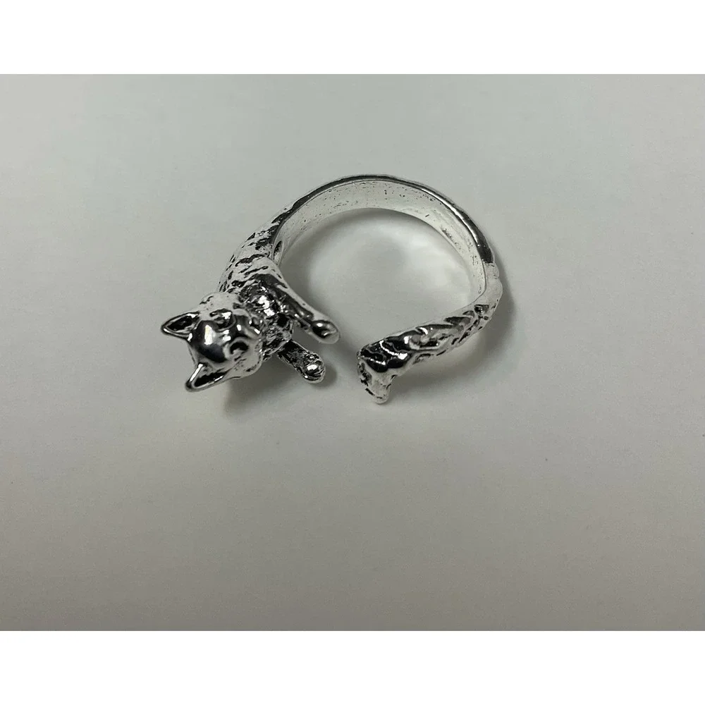 Vintage Cat‎ Shaped Silver Tone Ring Women Party Jewelry Open Ring Adjustable